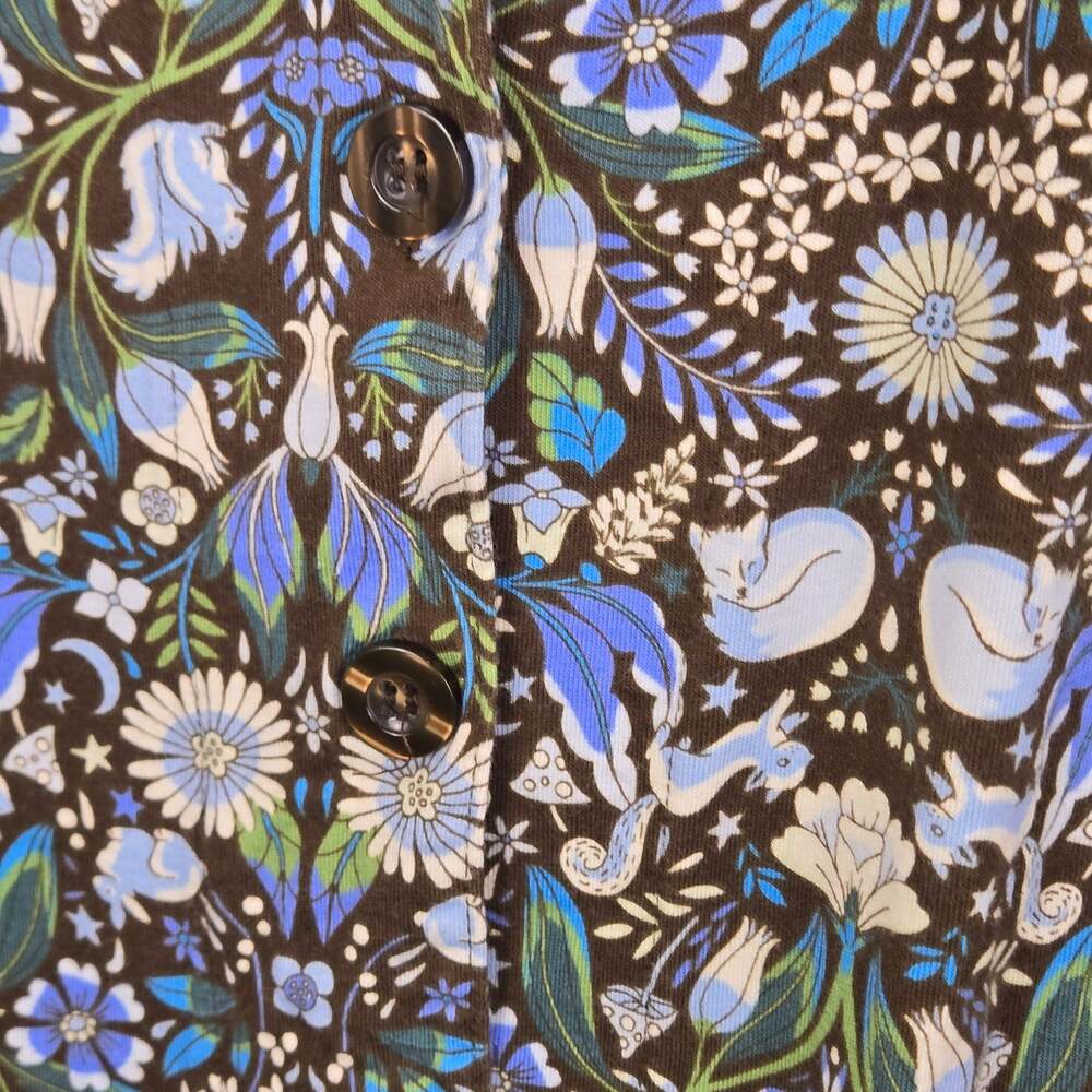 Vera Bradley Women L Button Down Shirt Floral Cat Squirrel 100% Cotton Knit - Picture 4 of 10